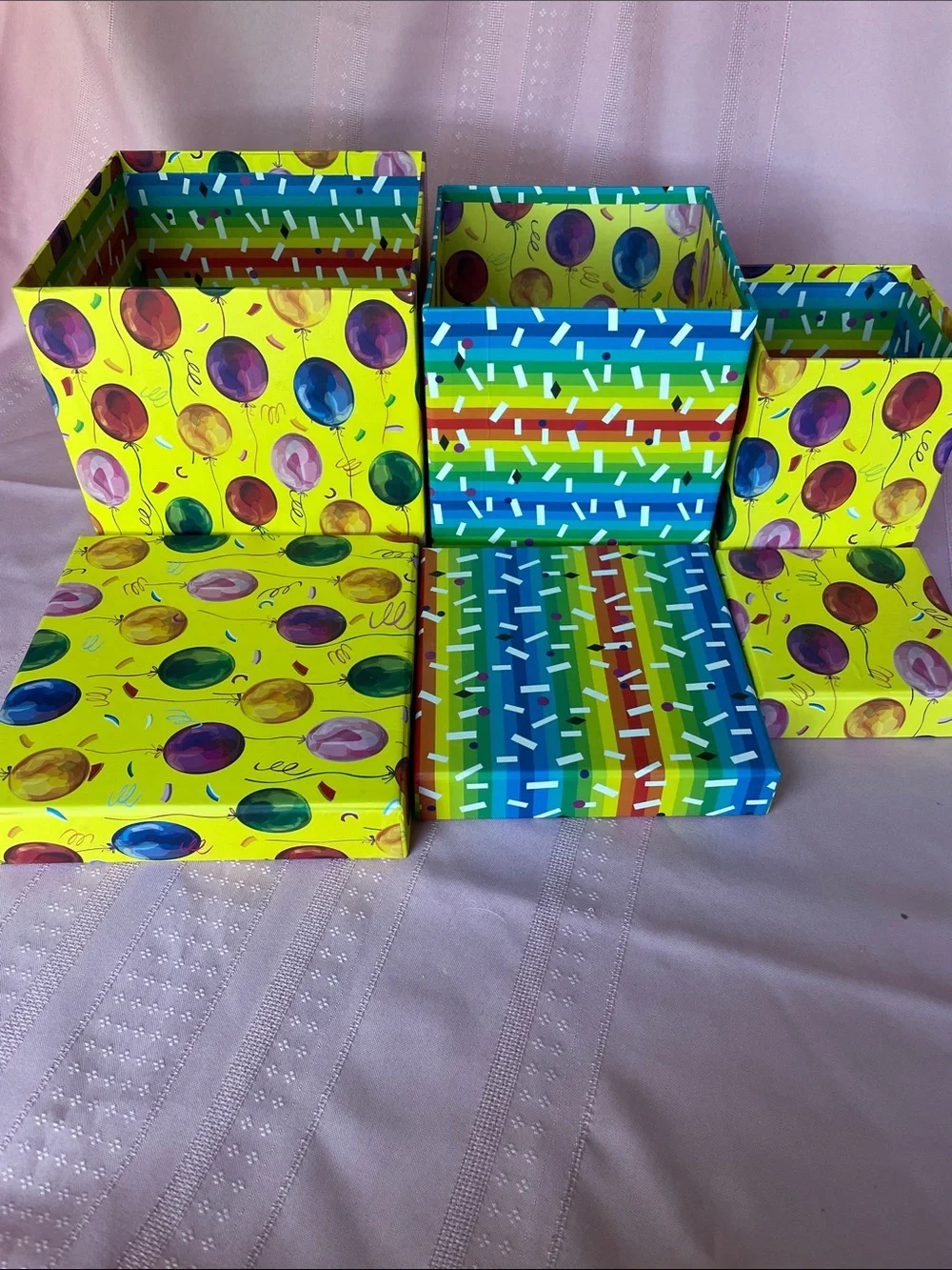 Yellow Balloon & Stripe Gift Box Set - Festive Nested Storage